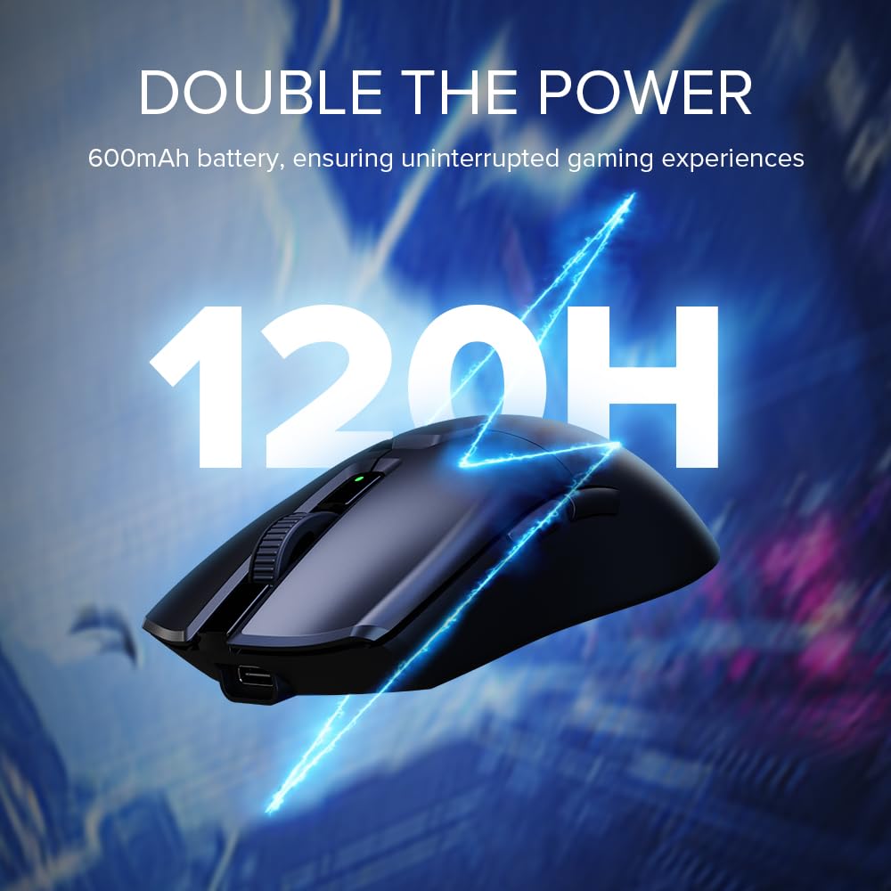 DeLUX M800 Ultra Wireless Gaming Mouse, Nordic 52840 MCU, PAW3395 26000DPI, 1000Hz Polling Rate, Tri-Mode Connection, 55g Lightweight, 120 Hours Endurance (600mAh-Black)