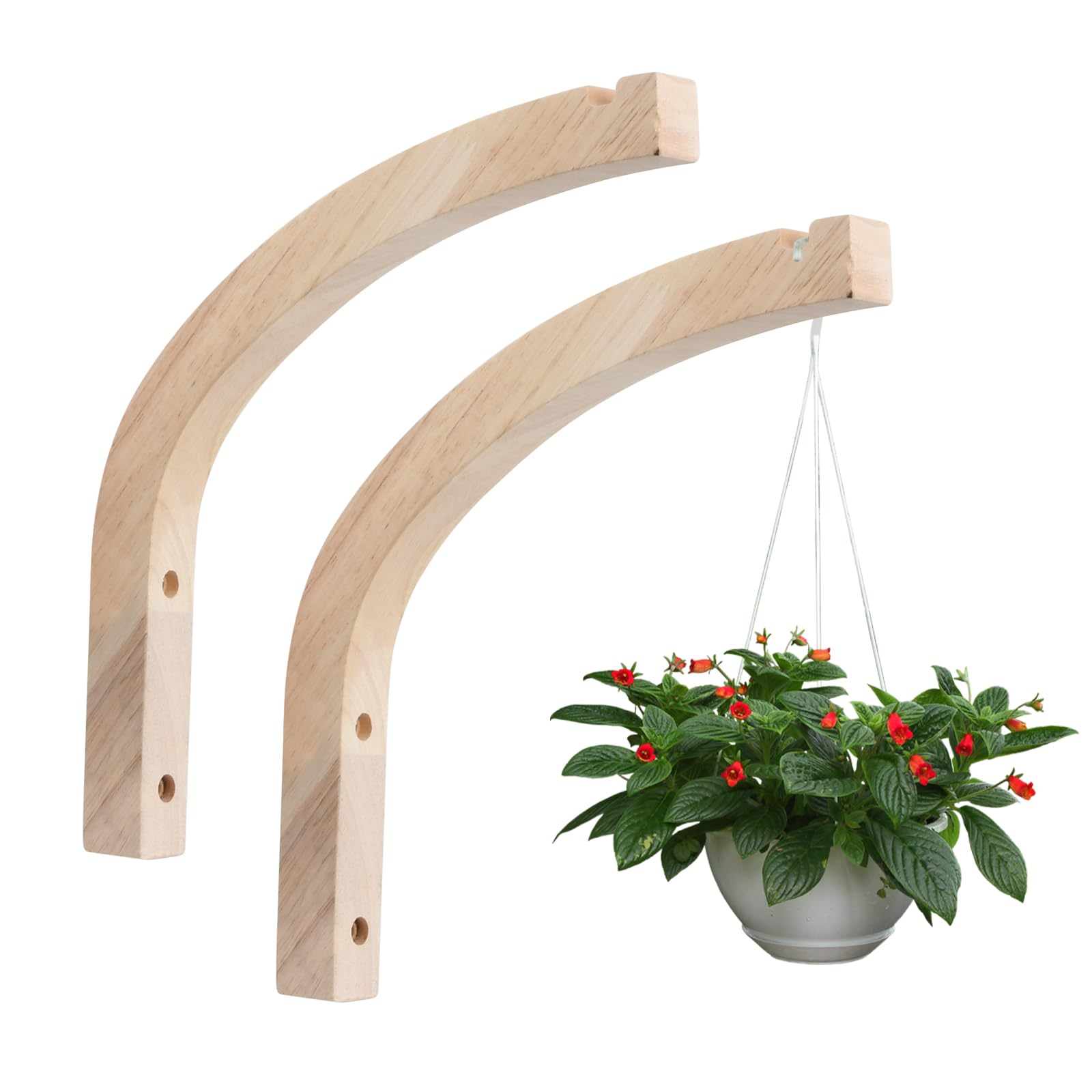 Bhoulandi Wooden Hanging Plant Hooks, Pack of 2 Wall Mounted Hooks for Indoor Plants and Flowers