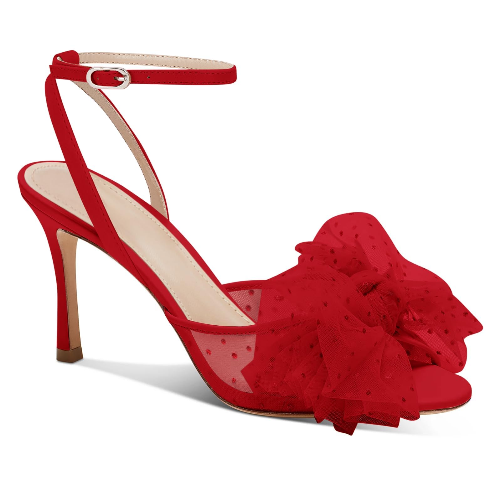 Photo 1 of 7 Coutgo Womens Bow Tie Heels Sandals Slingback Peep Toe Wedding Heels Mesh High Stiletto Heel Summer Cute Wedding Bridal Shoes