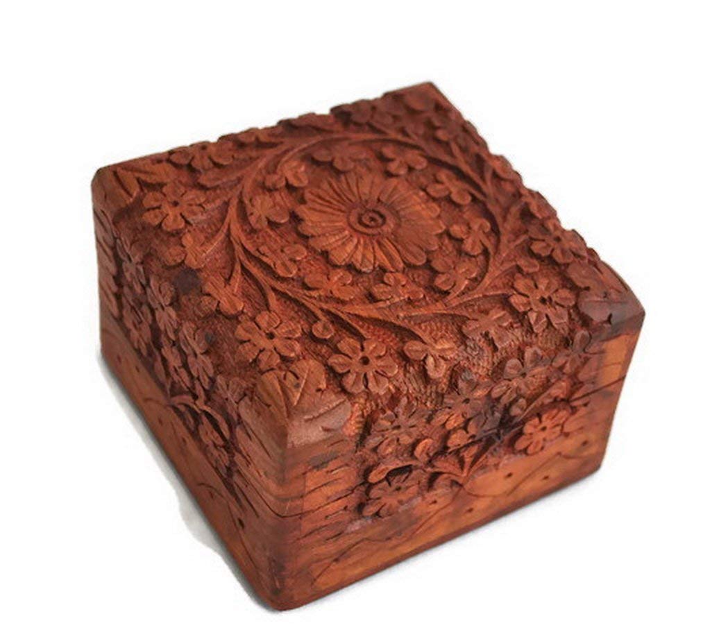 Ajuny Wooden Hand Carved Decorative Keepsake Box Jewellery Armoire Treasure Chest Trinket Holder Jewelry Storage Organiser Travel Perfect Unique Gifts Ideas for Men and Women