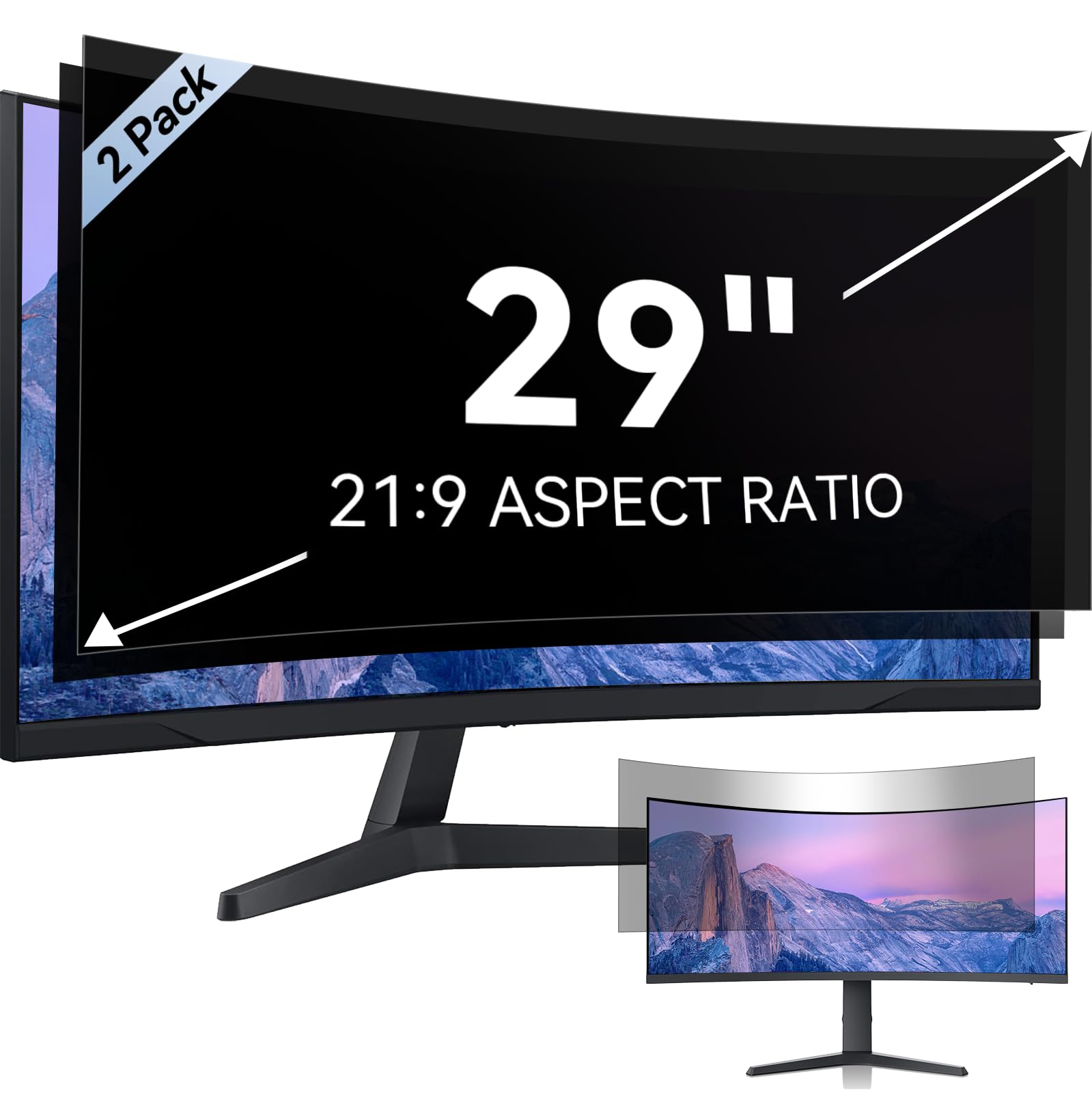 Photo 1 of [2 Pack] 29 Inch Computer Privacy Screen for 21:9 Aspect Ratio Widescreen Monitor, Eye Protection Anti Glare Blue Light Computer Monitor Privacy Filter, Removable Anti-Scratch 29in Protector Film