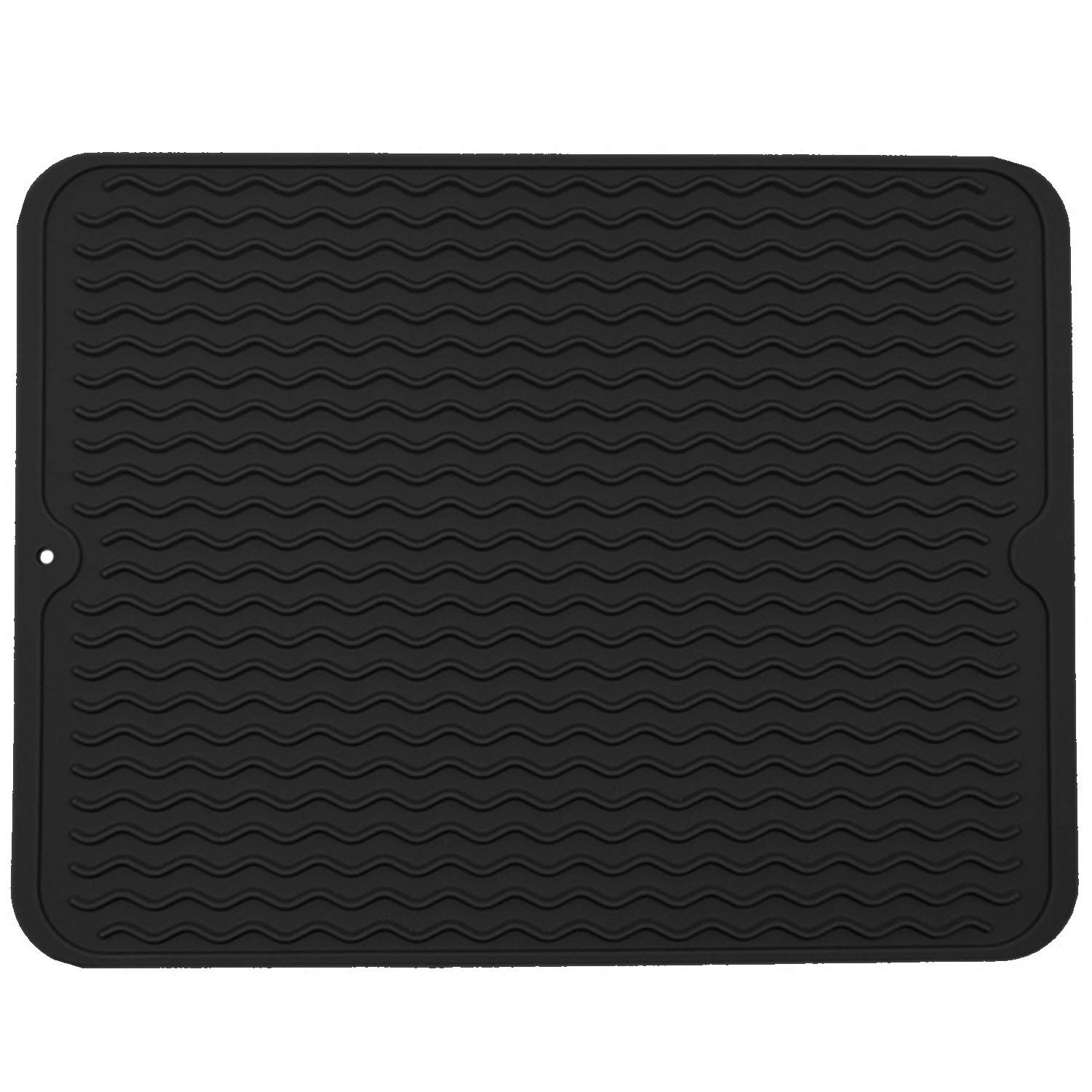 Large Dish Drying Mat, Multiple Usage Silicone Mats for Multiple Usage, Drying Mat for Kitchen Counter, 12 inches x 16 inches (Black)