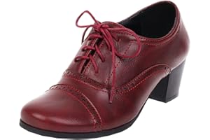 SHEMEE Women's Chunky High Heels Wingtip Oxfords Round Toe Lace Up Stacked Block Heel Vintage Brogues Pumps Shoes
