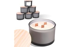 LAMORGIFT 6 Pack Glass Candle Jars with Lids (16oz, Frosted Grey) - Large Candle Jars for 3 Wick Candles Making - Empty Candle Jars Containers - Candle Making Accessories include 16Pcs Candle Labels