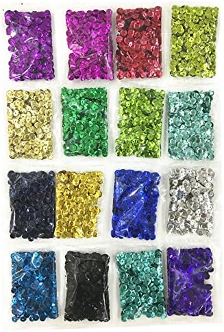 12800 Pieces Loose Sequins Bulk Cup Sequin Iridescent Spangles for DIY Arts Crafts Making,Rainbow Cup Sequin for Wedding Decoration, 6 mm, 160g 16 Colors