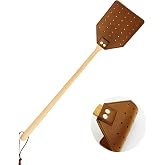 Heavy Duty Leather Fly Swatter, Long Handle Fly Swatter with Beech Wood Handle 19.7" Length, Flyswatter for Indoor and Outdoor (Brown)