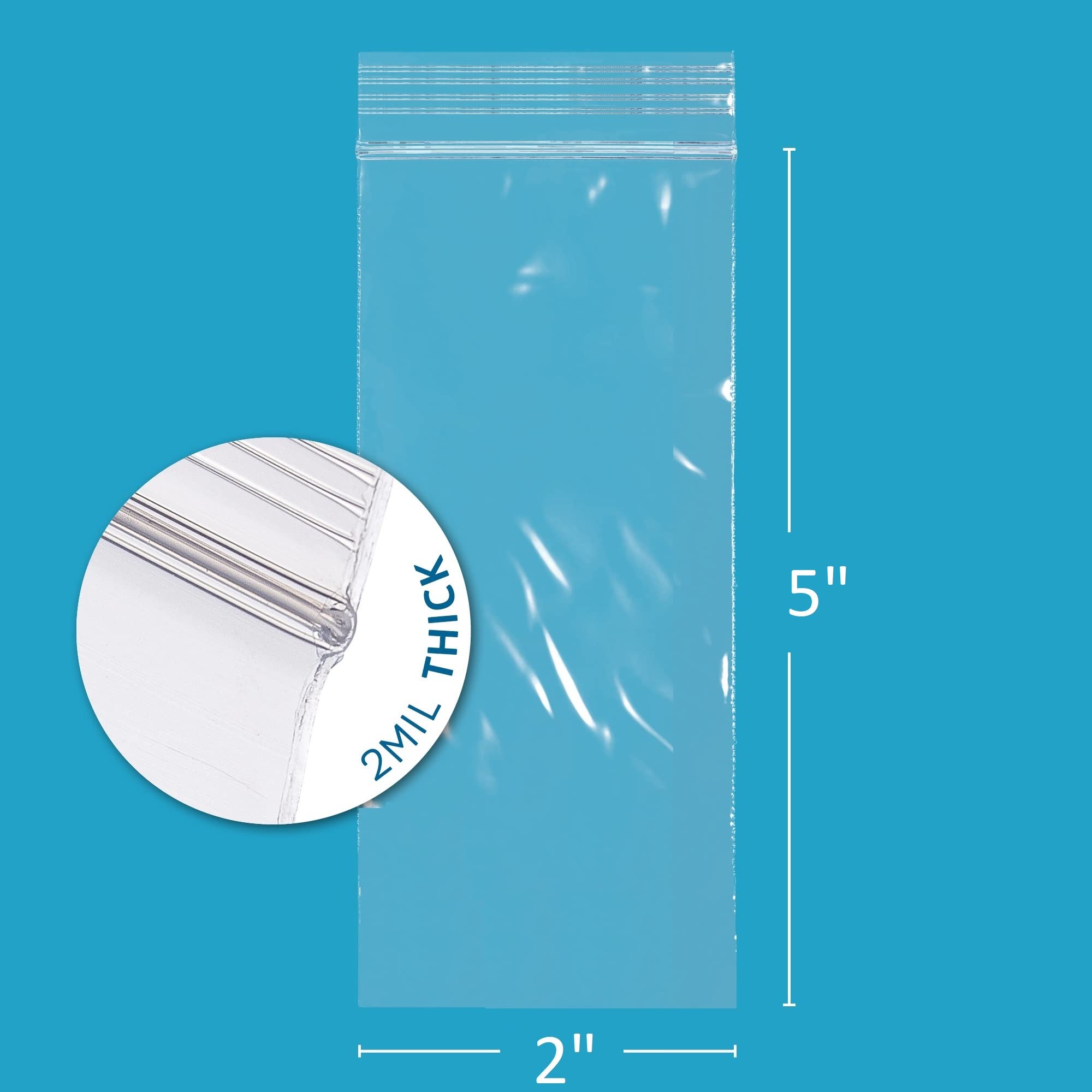 6,000 Case - 2" x 5" Small Zip Bags, 2 Mil, Clear