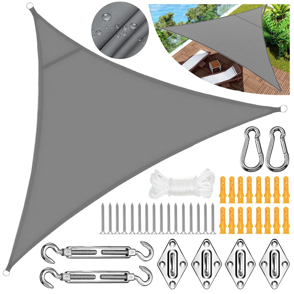 MEISHANG Shade Sail, 3 x 3 x 3 m, Waterproof, Grey/1, Polyester, Water Resistant, Post Mount, Outdoor Use