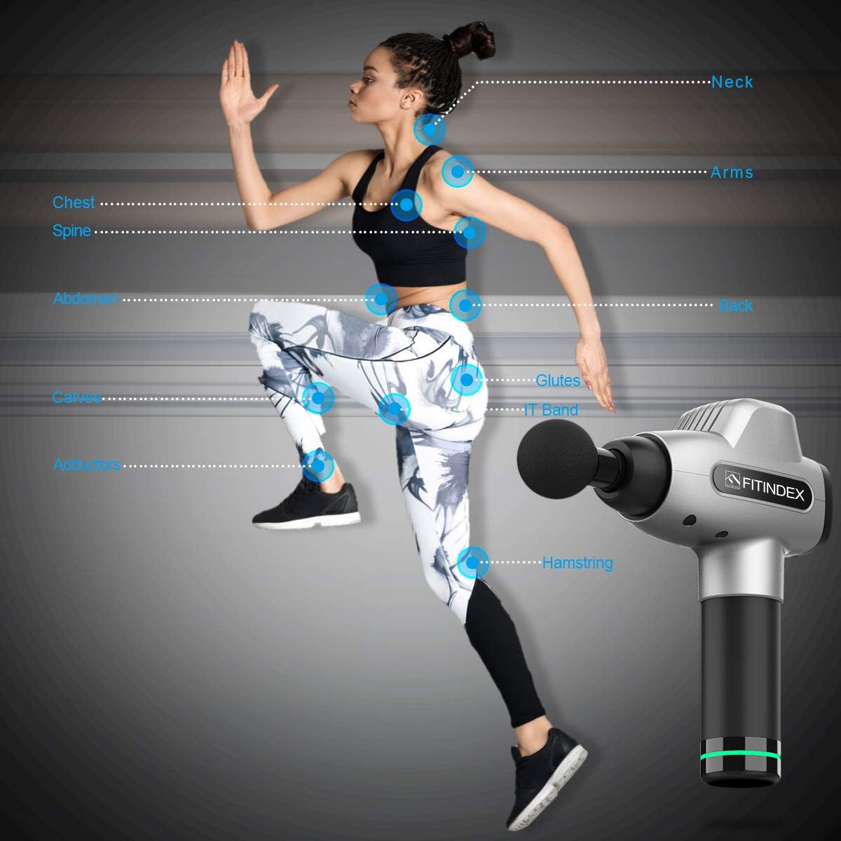 Muscle Massage Gun, FITINDEX Powerful Percussion Massage Gun Deep Tissue, Up to 20 Speeds Handheld Muscle Massager Gun Electric for Athletes: Health & Personal Care