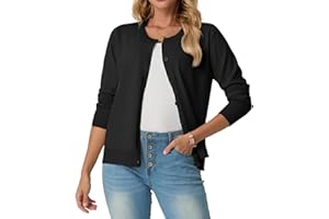 GRECERELLE Cardigan for Women Crew Neck Long Sleeve Open Front Button Down Classic Knit Sweater Casual Loose