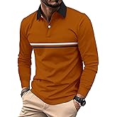 DEEX Men's Long Sleeve Polo Shirts 2025 Fashion Casual Polo T Shirt Slim Fit Shirt Collared Office Work Golf Polo Shirt