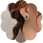 Aneneiceera Boho Onyx Square Earrings Black Square Stud Earrings Acrylic Square Pearl Earrings Enamel Square Geometric Earrings Jewelry for Women