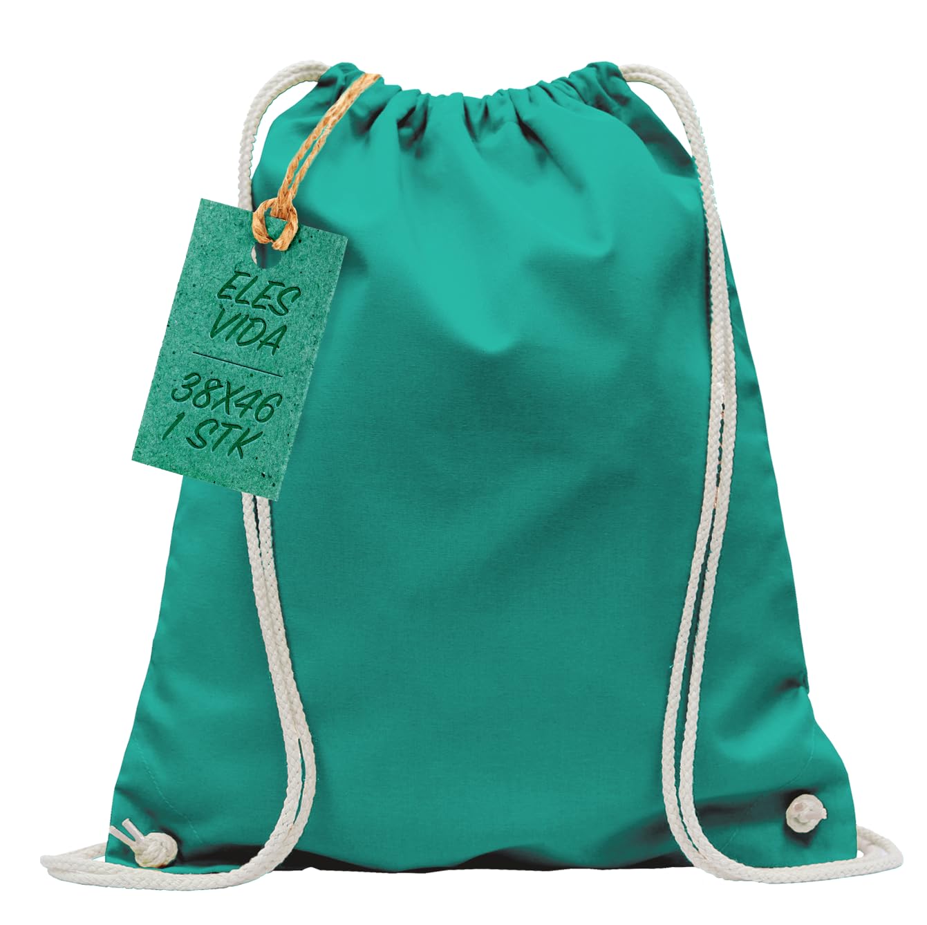 ELES VIDA Cotton Gym Drawstring Bags 38 x 46 cm Natural Fabric Sports Bag, Cotton Bags, Jute Bag Öko-Tex-Certified (Green)