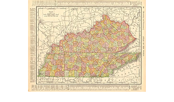 Map Of Kentucky And Tennessee Together Kentucky And Tennessee State Map Showing Counties. Rand Mcnally - 1906 -  Old Map - Antique Map - Vintage Map - Printed Maps Of Kentucky : Home &  Kitchen
