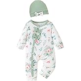 Mioglrie Newborn Baby Girl Clothes Long Sleeve Romper Infant Fall Winter Outfits Floral Hat Jumpsuit Preemie Girl Clothes