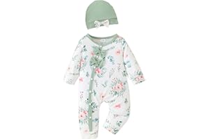 Mioglrie Newborn Baby Girl Clothes Long Sleeve Romper Infant Fall Winter Outfits Floral Hat Jumpsuit Preemie Girl Clothes