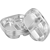 TAICHEUT Set of 8 Stainless Steel Divided Plates, Metal Portion Control Plate, 3 Compartment Metal Trays for Lunch Dinner Snack Home School Camping, Dishwasher Safe, Silver