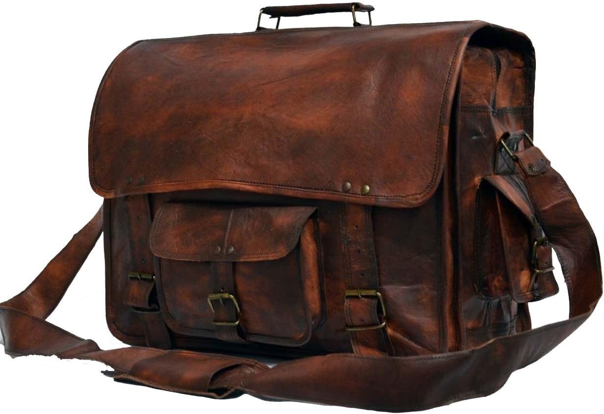B & H Leather messenger bag 16" Leather Laptop bag Handmade Briefcase Crossbody Shoulder bag Satchel, A big handmade leather shoulder bag