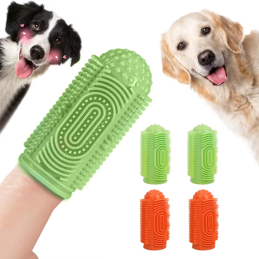 ZYBHMJE 4 Pcs Upgraded 360 ° Silicone pet Finger Dog Toothbrush Dog and cat Finger Toothbrush with Storage Box Suitable for Dogs and Cats Dog Plaque Dog Dental Cleaning Care (Green+Orange)