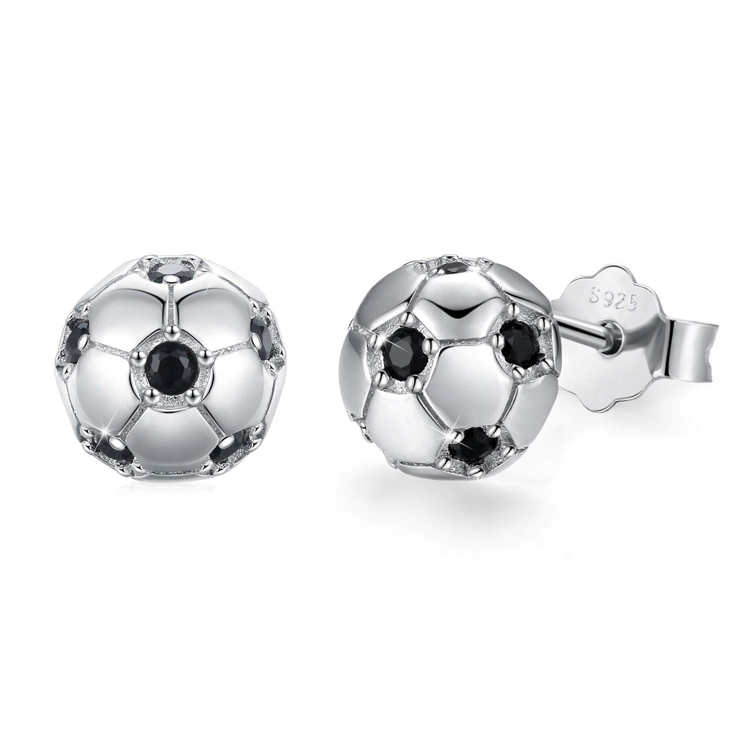 Football Stud Earrings 925 Sterling Silver for Boys Small Silver Ball Earrings Ball Jewellery Thanksgiving Gift Valentines for Kids Earrings Gifts (#2)