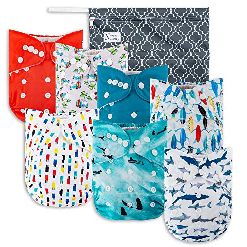 Surfs Up Cloth Pocket Diapers 7 Pack, 7 Bamboo Inserts, 1 Wet Bag by Nora's Nursery - Thumbnail 5