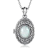 MANBU Sterling Silver Locket Necklace for Women Oval-Shaped Locket Pendant Holds Pictures Always with You Vintage Style Photos Locket Jewelry Gifts for Loved One