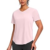Womens Workout Tops V-Neck Short Sleeve UPF 50+ Sun Shirt Moisture Wicking Quick Dry Top for Gym, Running, Athletic