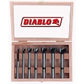 Diablo Forstner Bit Drill Set - 1/4" - 1" Dia, 3-1/2" Length - 7 Pieces | 1/4" - 3/8" Shank - for All Types of Wood, High-Speed Steel, Drilling flat bottom, pocket, or overlapping holes - FB-107