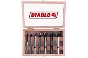 Diablo's High-Speed Steel Forstner Bit Drill Set - Ideal for All Types of Wood - 1/4" to 1" Diameter, 1/4" to 3/8" Shank, 3-1/2" Length, 7 Pieces - FB-107
