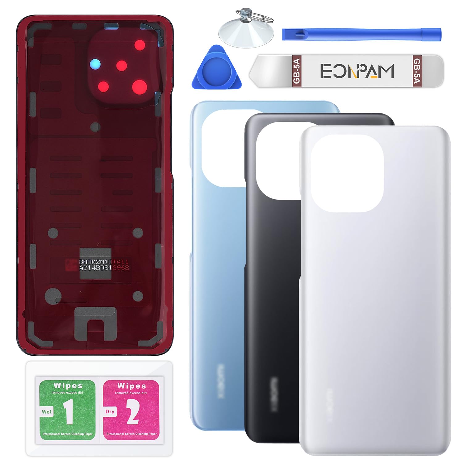 Eonpam Back Cover Glass for Xiaomi Mi 11 Rear Glass Replacement with Repair Kit Genuine Rear Housing (White)