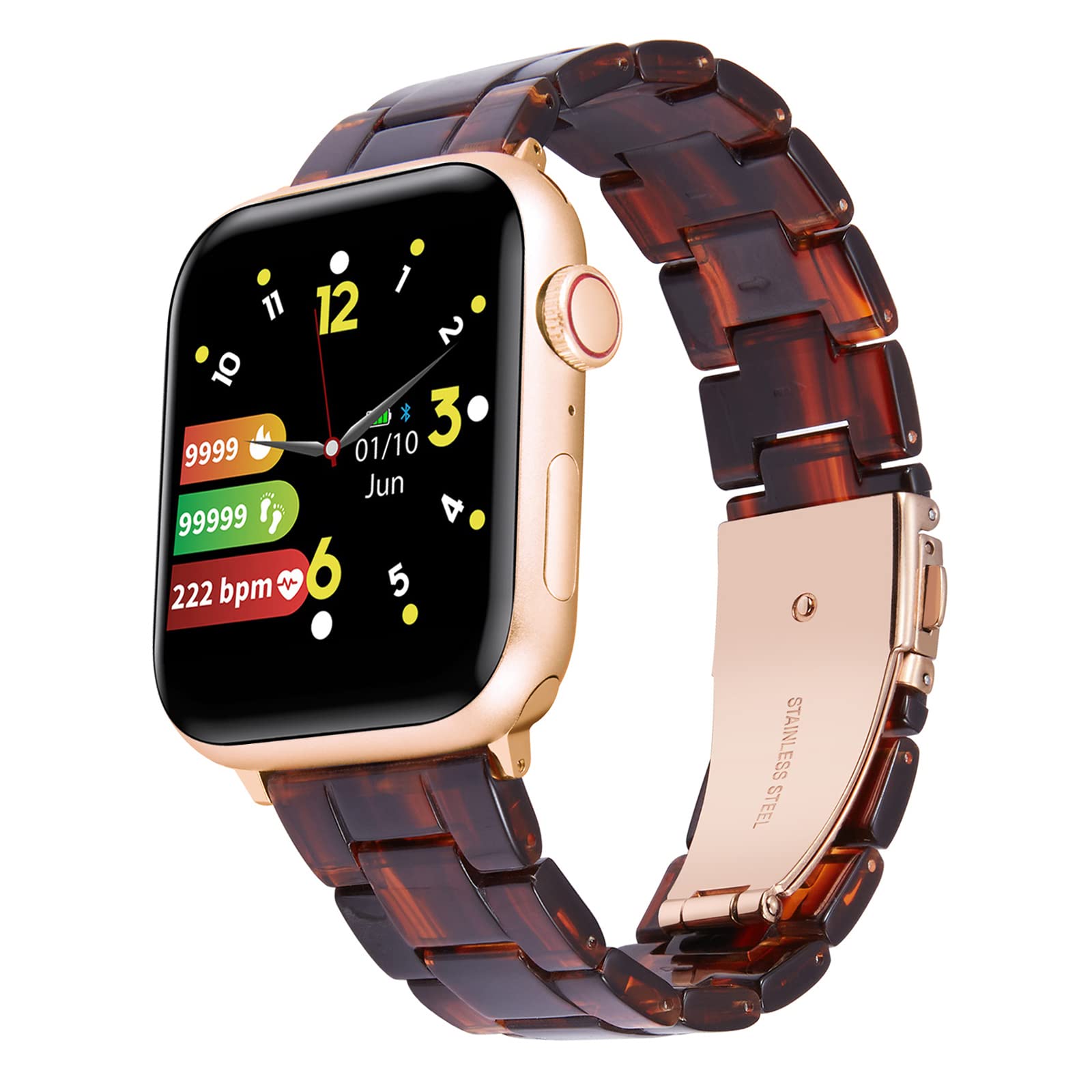 BINLUN Compatible with Apple Watch Straps 38mm 40mm 41mm 42mm-S10 for Women Men, Ladies Resin Watch Band Compatible with iWatch Series 11/10/9/8/7/6/5/4/3/2/1/Ultra/Ultra 3 2/SE/SE3 2（Amber）