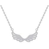 IMOLOVE Angel Wings Necklace for Women, 0.4 Carat Trendy 925 Sterling Silver Pendant Necklaces for Women Simple Dainty Moissanite Pendant Necklace for Women with 18K White Gold Plated