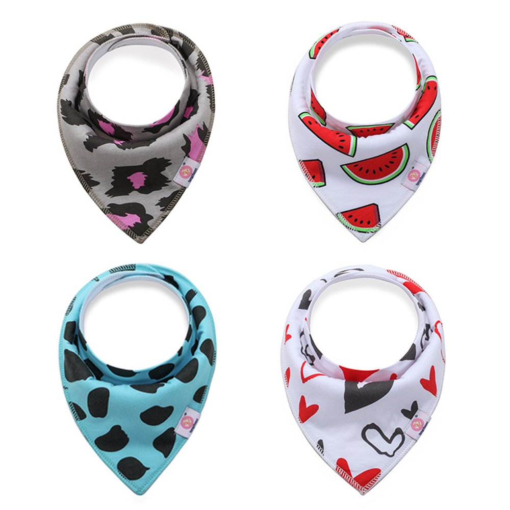 Taigood 4 PCS Baby Drool Bibs Soft Cotton Adjustable Snaps Saliva Towel Girls Printing Triangle Bandana Bibs Boys