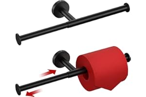 Tindbea Toilet Paper Holder 2 Pack, Extendable Double Toilet Tissue Roll Holder Wall Mount, SUS304 Stainless Steel Rustproof Bathroom Essential Accessories (Matte Black)