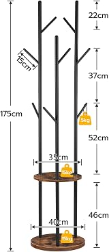 HOOBRO Coat Stand 8 Hooks 2 Shelves Hall Tree Rustic Brown EBF33YM01G1 view 8