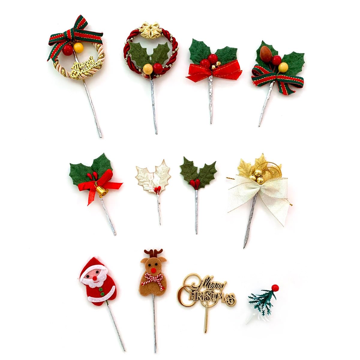 Christmas Cake Picks Trial Set of 2 (12 each) (A:Santa and Friends Xmas Decoration)