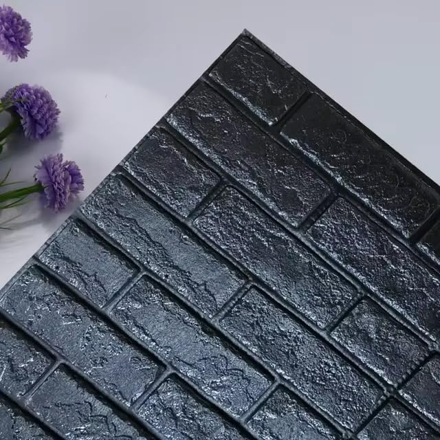 Kit Placas Adesiva Tijolinho 3D Revestimento Autocolante Decoração Quarto Sala Banheiro Impermeável (Kit 20 Placas Adesivas Tijolo Preto, 70x38,5)