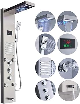 Votamuta Brushed Nickel Led Light Rainfall Shower Panel Wall