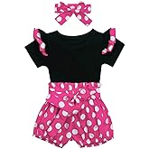IDOPIP Baby Girls Ruffle Sleeves Romper Top+Polka Dots Shorts Pants Set with Headband Birthday Outfit Summer Boutique Clothes