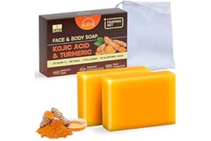 Kojic Acid & Turmeric Cleansing Soap Bar for Fresh, Healthy-Looking Skin, Gentle Face & Body Cleanser with Vitamin C & Shea B