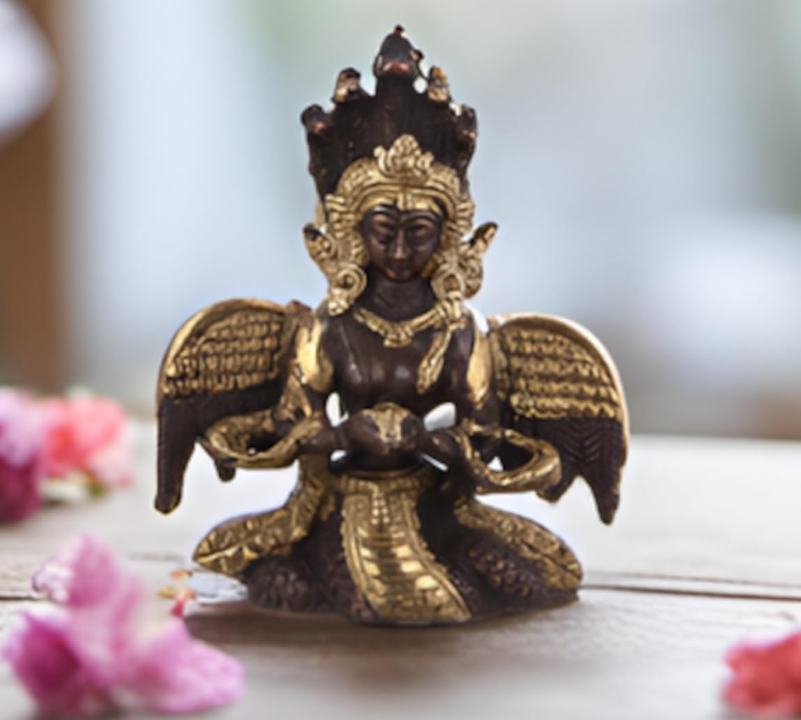 Purpledip Serpent Snake Goddess Nag Kanya Mansa Devi Handmade Sculpture Brass Statue; Good Luck Charm (10948)