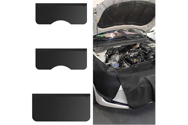 KPFILEH 3PCS Magnetic Car Fenders Covers, PU Leather Waterproof Automotive Fenders Protector Mat with Hooks, Universal Vehicle Mechanics Repair Work Mat Accessories for Sedan, SUV, Truck (Black)