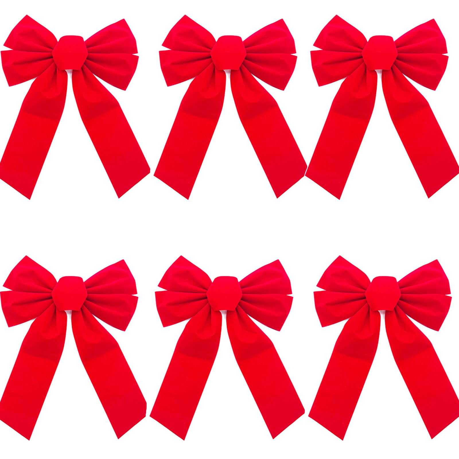Photo 1 of 6pcs Christmas Red Velvet Bows, 13" Long by 9" Wide Decorative Christmas Bows for Wreath Garland Tree Decor, Indoor Outdoor Holiday Decorations