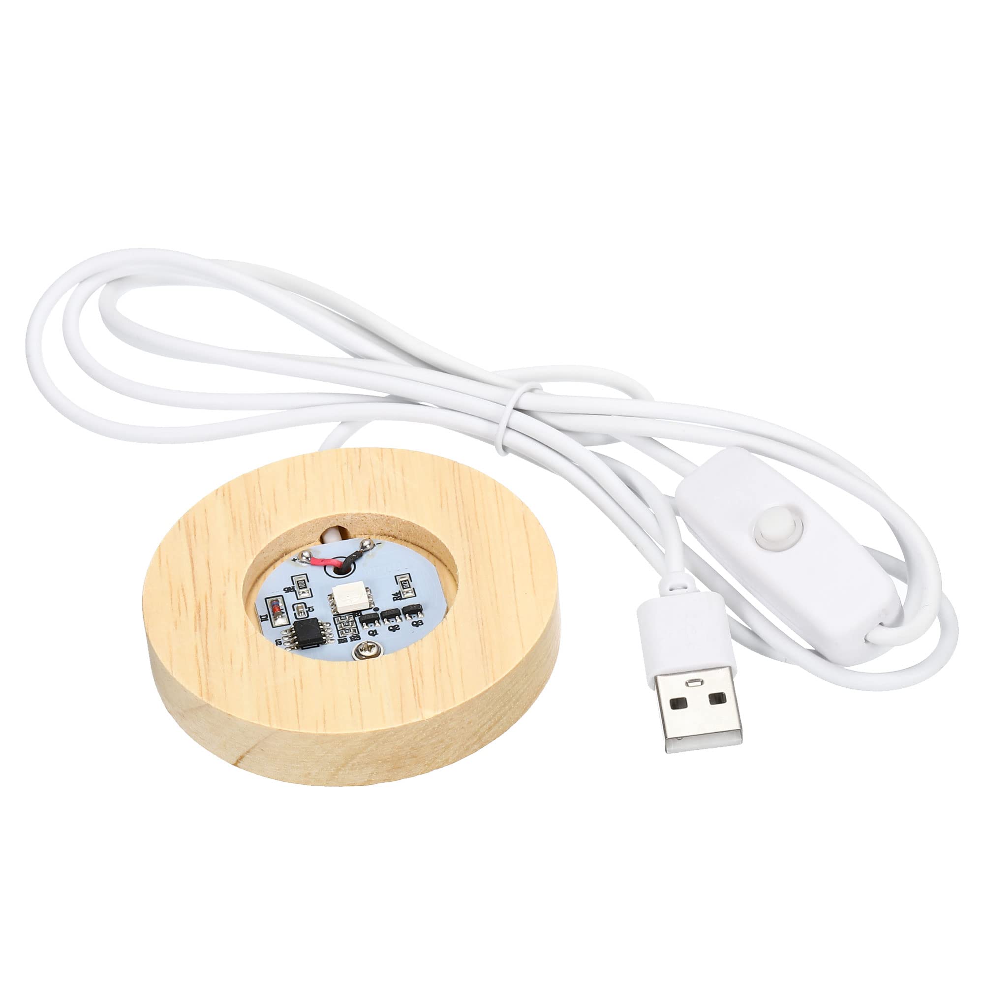 PATIKIL Wooden LED Light Base Stand, Round Wooden 2.56" Dia Colorful Lights Display Pedestals for Crystal Glass Art Decorations, Wood Color