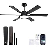 oooYYDS 52in Black Low Profile Ceiling Fan with Light, Remote Control, 6 Blades, Dimmable LED, Flush Mount, Reversible, 6 Speeds, Ultra Quiet, Indoor Use, Bonus Wall Switch, Outdoor Rated