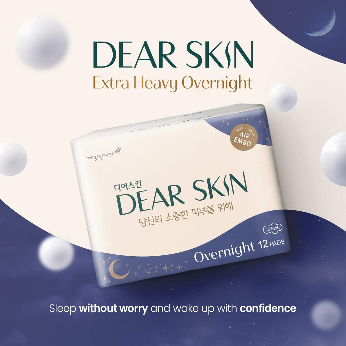 DEAR SKIN Air Embo Derma Sanitary Pads - [Overnight / 12 Count], Heavy Absorbency, Super Long, Sanitary Napkins with Wings, Leak-Free Guard, Breathable Layers: Health & Personal Care