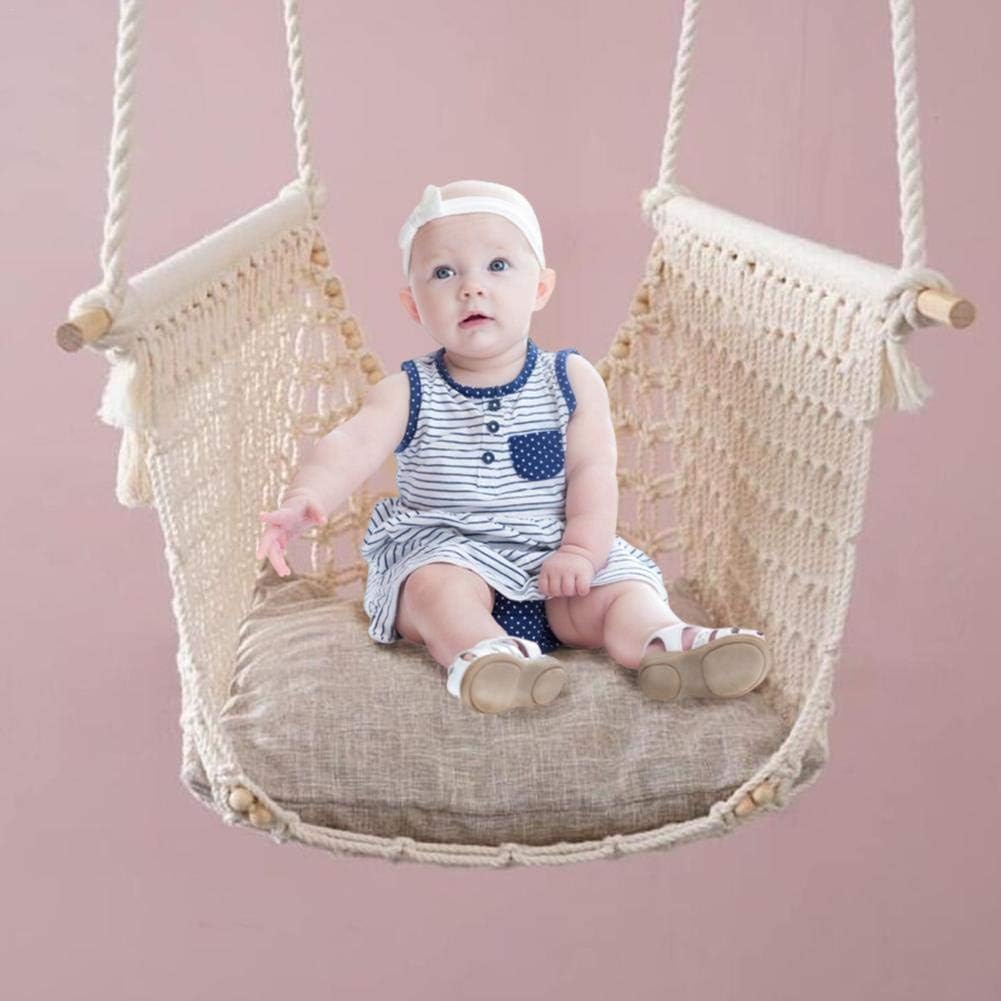 pologyase Children's Swing Seat Wooden Swing Tassel Hand-woven Bohemian Swing Children's Entertainment Toys gorgeous