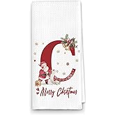 ETYZE Christmas Initial Letter C Kitchen Towels Personalized Gifts Dish Towels Hand Towels for Kitchen Decorations, Christmas Birthday Gifts for Women, 24x16 Inch