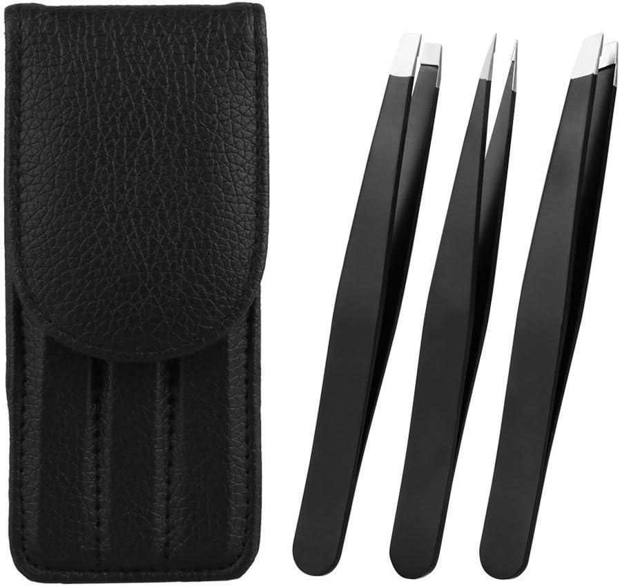 Tovantoe Stainless Steel Slant Tip Tweezer7144 Eyebrow Tweezers, Black