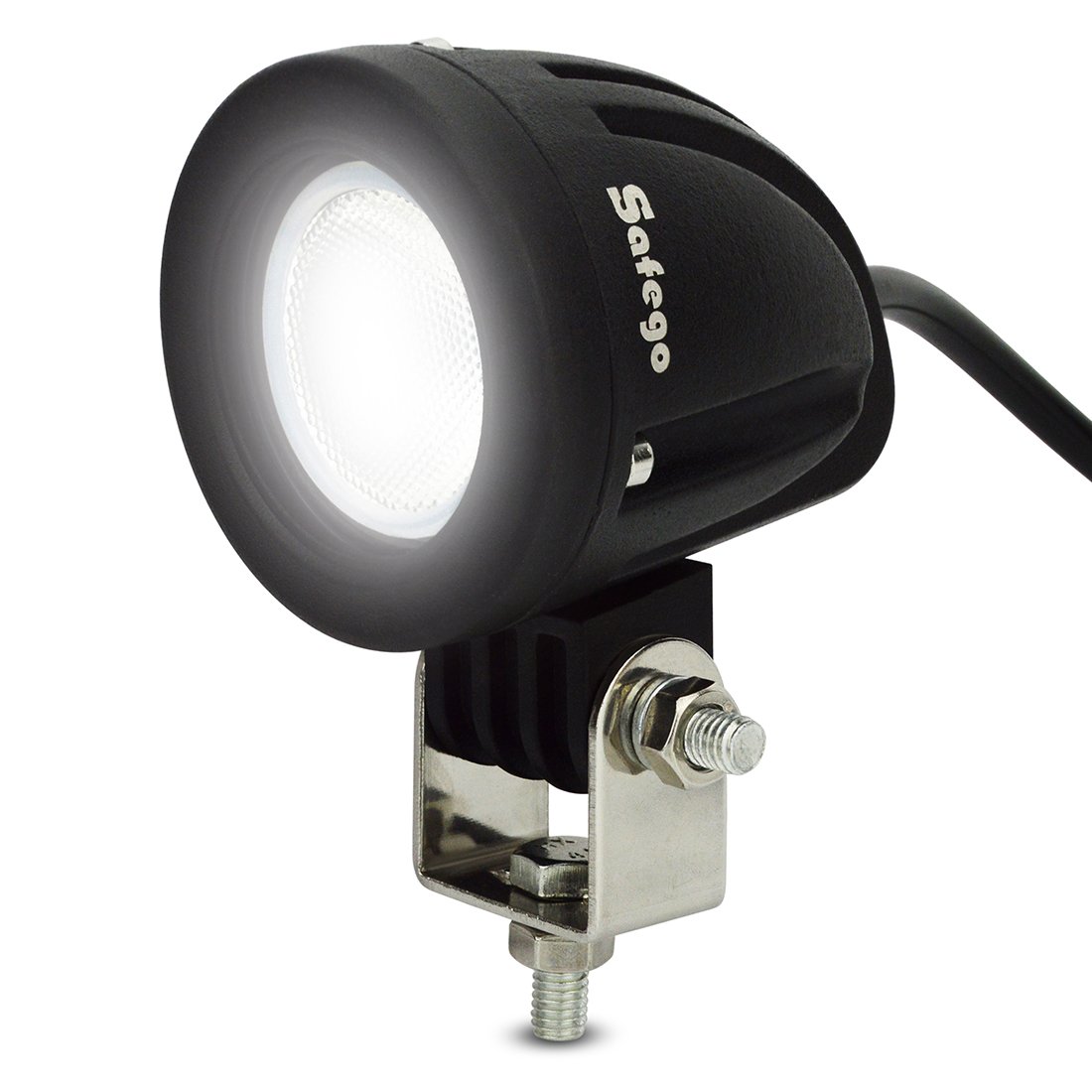 Safego 10W Motorcycle Headlight Round LED Pod Lights, 12V LED Driving Work Light Front Fog Light Lamp Additional Lights Flood Beam 12V 24V for 4x4 Tractor ATV Offroad Truck